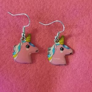 Silver-Tone Pink Unicorn Earrings